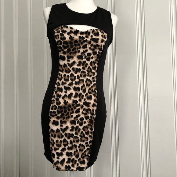 NWT Black and leopard Joyce Leslie mini dress - Picture 1 of 5